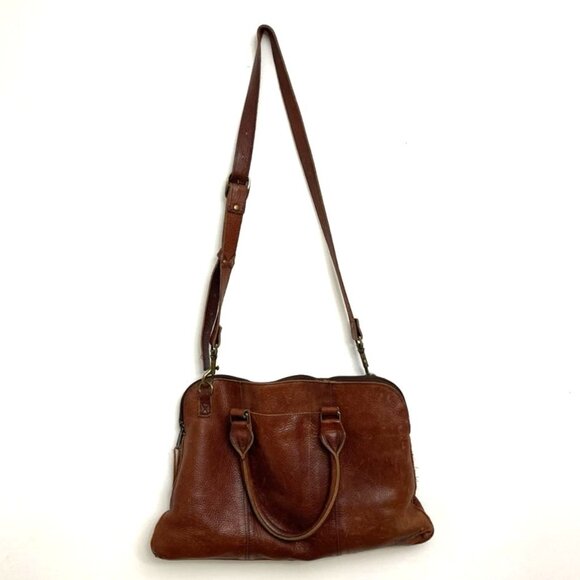 Duluth Trading Brown Leather Messenger Bag & Dust Bag Adjustable Shoulder Strap - Picture 3 of 16
